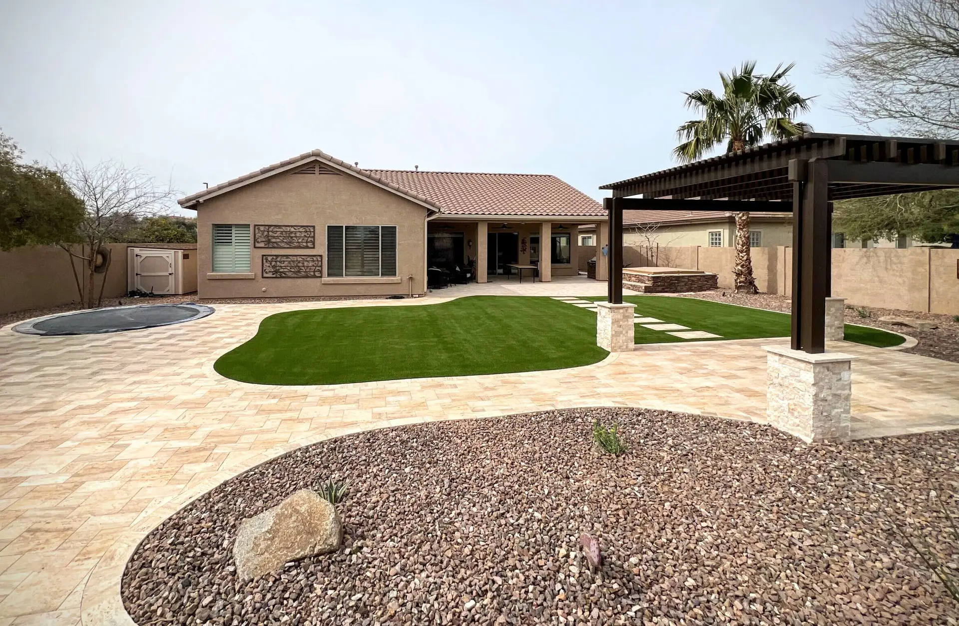 Dream Retreats Landscape Design and Construction - Copy of Copy of Spadaro Gilbert Backyard Remodel Pergola Travertine Artificial Turf 2024IMG 2767