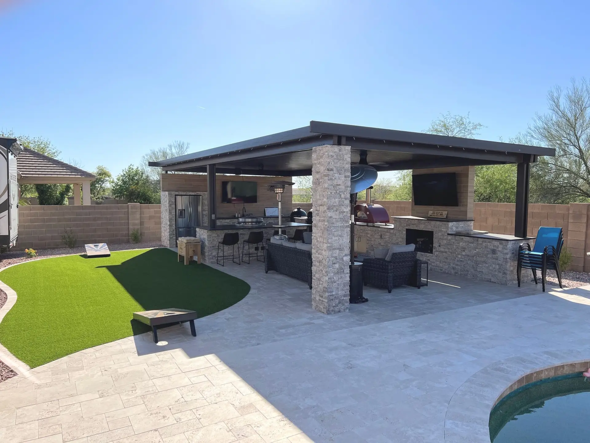 Modern outdoor living space with amenities